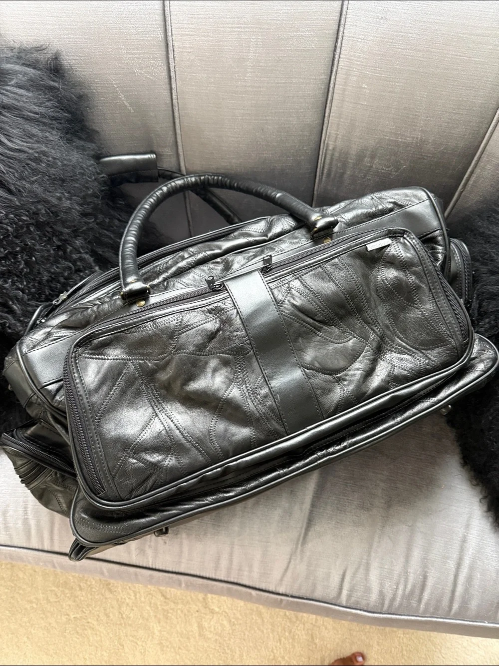 Black Leather Travel Duffle Bag